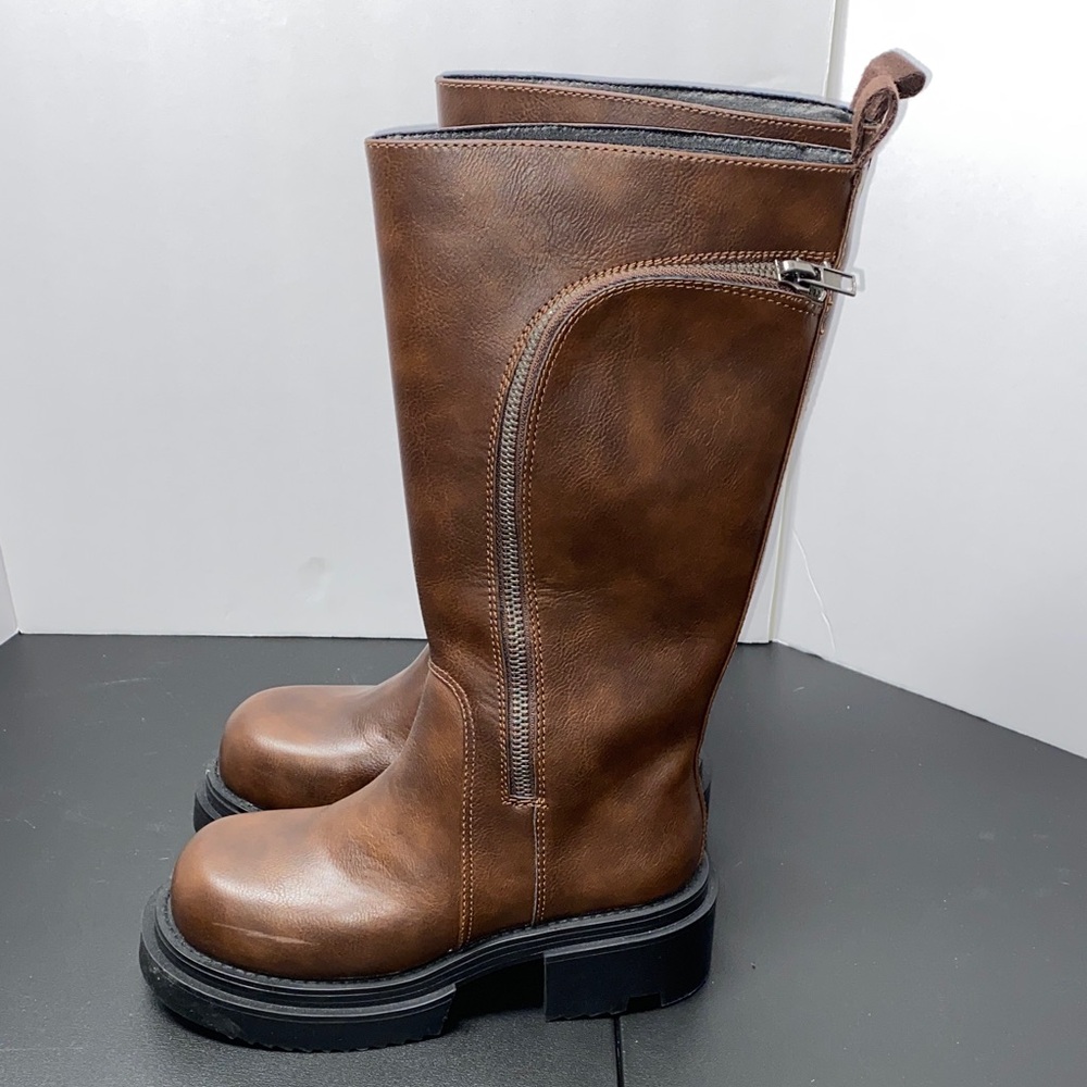 NWOB Dolls Kill Current Mood Brown Platform Boots- SZ 8 - Picture 3 of 9